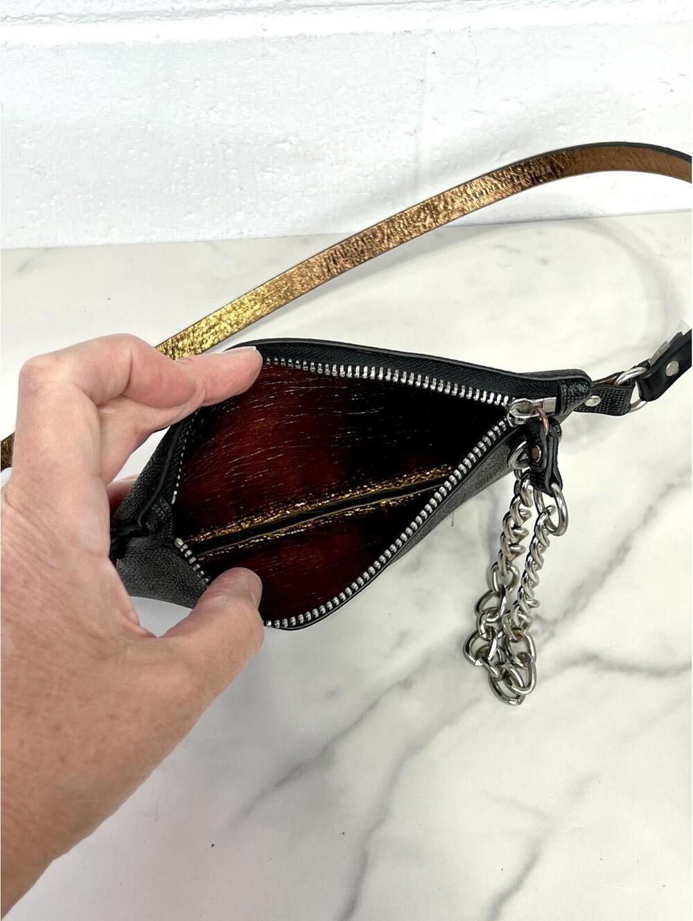 Michael Kors Small Black Monogram Chain Hip 36" Belt Bag Fanny Pack 7 x 5 Inches - Picture 5 of 7